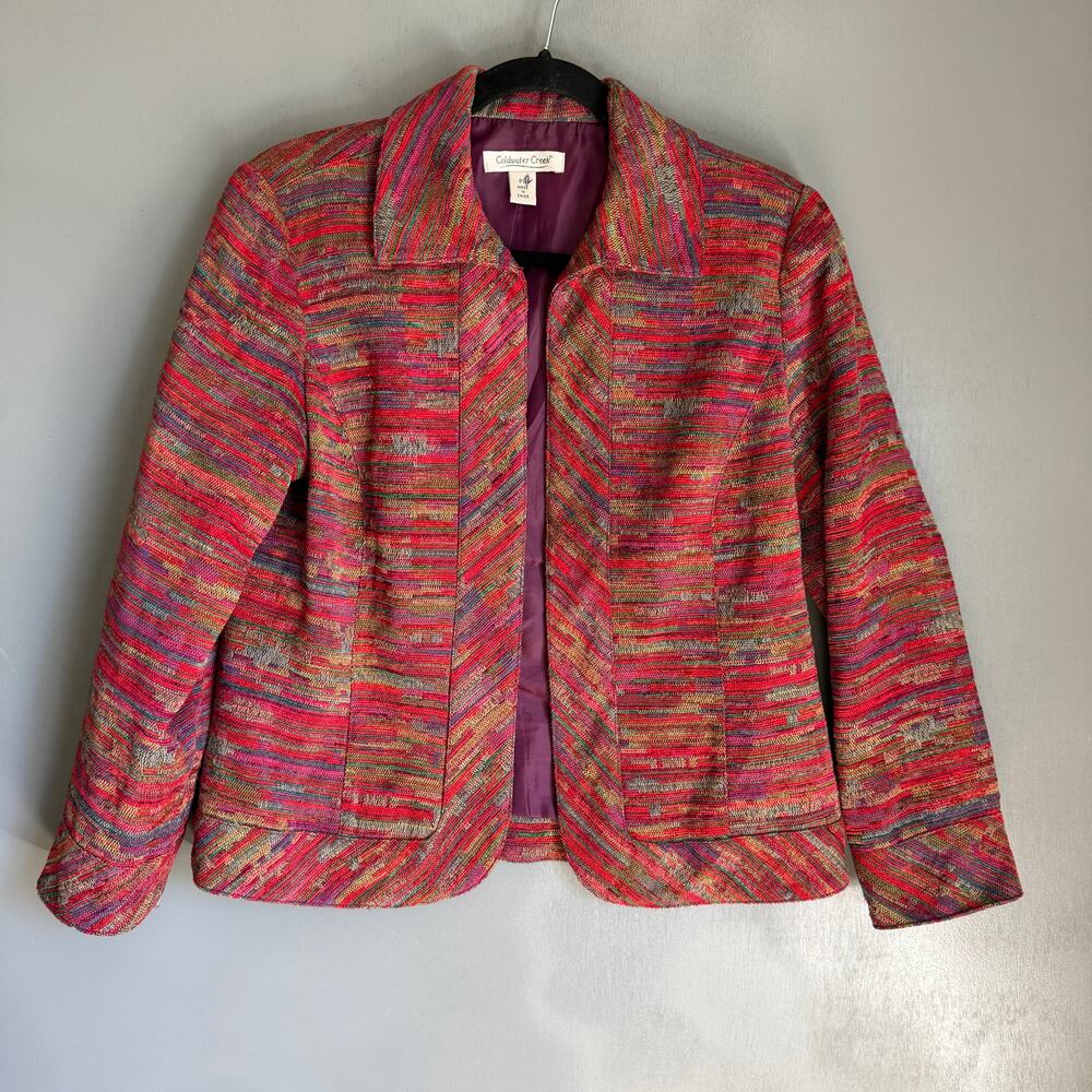 COLDWATER CREEK Women's Small Petite Colorful Tweed Style Open Front Jacket Boho